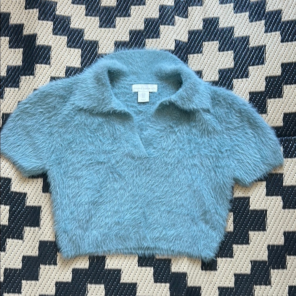Cropped Y2K style Faux Angora Blue Top